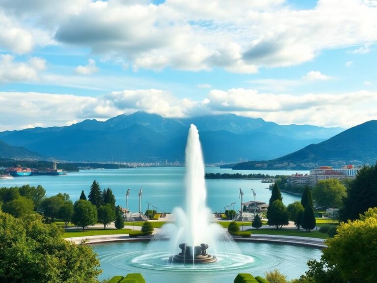 Flick International Serene view of Geneva's Jet d'Eau fountain with the Alps in the background