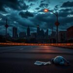 Flick International somber urban landscape at dusk in Nashville, illustrating feelings of uncertainty and fear