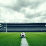 Flick International A dynamic soccer field with a single soccer ball on the pitch, symbolizing change and division in women's soccer.