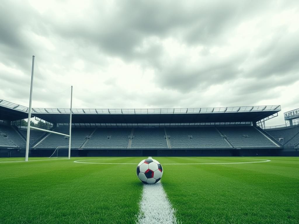 Flick International A dynamic soccer field with a single soccer ball on the pitch, symbolizing change and division in women's soccer.