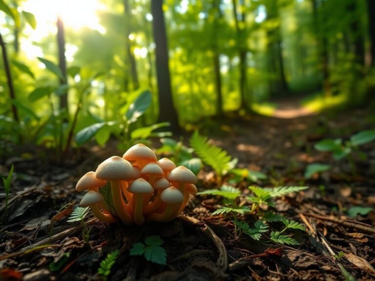 Flick International Clusters of magic mushrooms in a serene forest setting