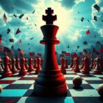 Flick International Abstract chess piece on a mismatched chessboard symbolizing Trump's unpredictable political strategy