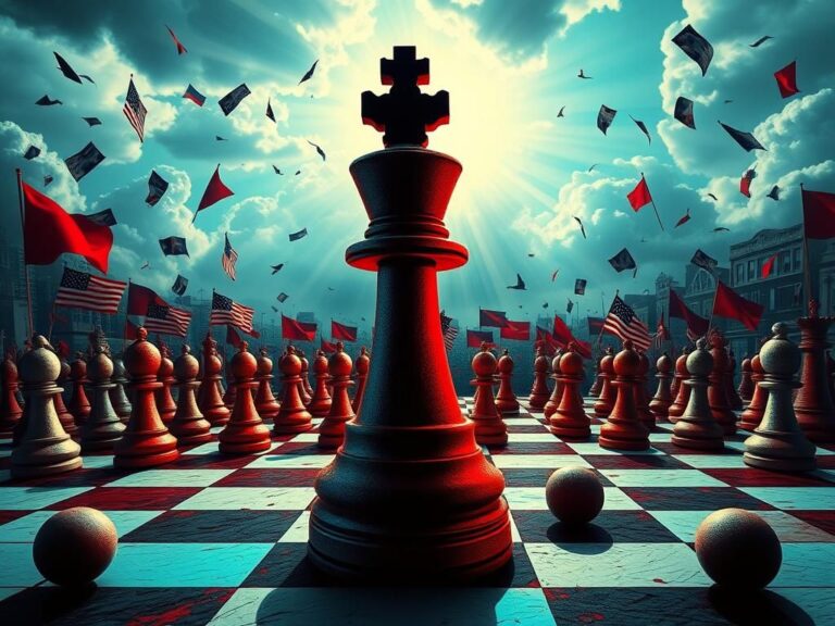 Flick International Abstract chess piece on a mismatched chessboard symbolizing Trump's unpredictable political strategy
