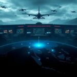 Flick International A modern military command center with advanced technology and drones