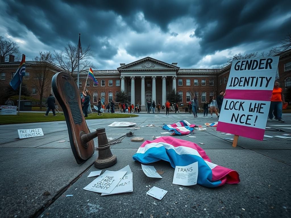 Flick International Empty sidewalk littered with discarded protest signs and debris at the University of Washington