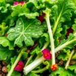 Flick International Vibrant arrangement of fresh salad greens including kale and spinach with water droplets