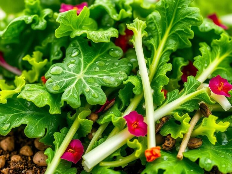 Flick International Vibrant arrangement of fresh salad greens including kale and spinach with water droplets