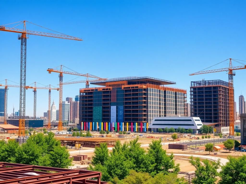 Flick International Construction site of the Obama Presidential Center in Chicago with cranes and exposed steel beams