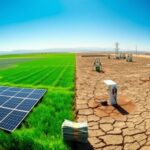 Flick International Panoramic view contrasting California's green energy initiatives with economic hardships