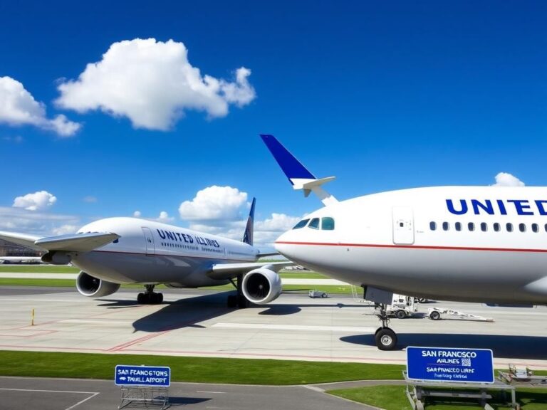 Flick International Close-up view of two United Airlines Boeing 777 aircraft at San Francisco International Airport with wingtips touching