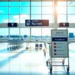 Flick International A serene airport scene with a modern terminal and clear REAL ID requirements signage