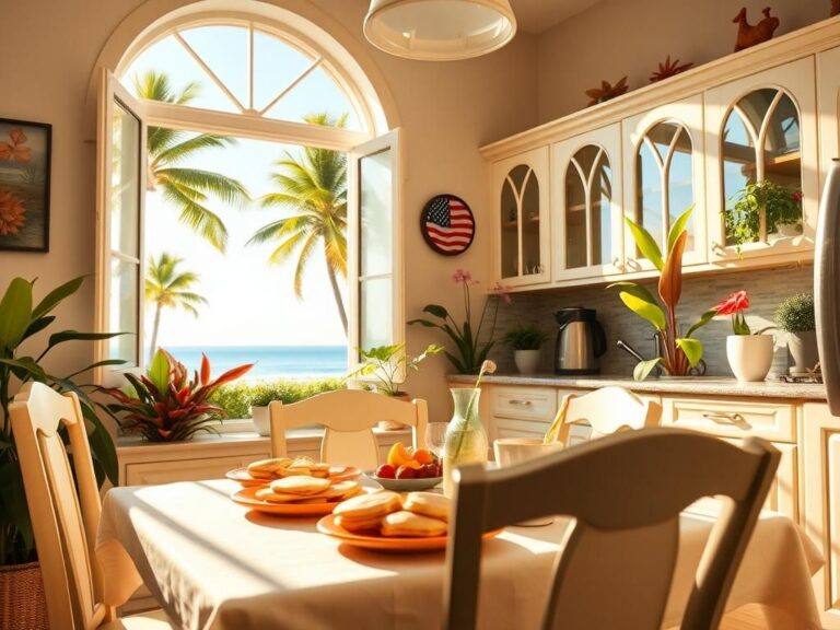 Flick International Cozy breakfast table in a sunlit Florida kitchen with tropical plants