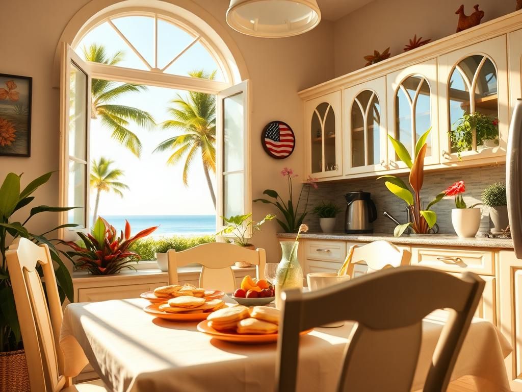 Flick International Cozy breakfast table in a sunlit Florida kitchen with tropical plants