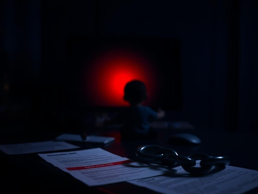 Flick International Dimly lit computer screen in a dark room symbolizing online dangers