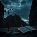 Flick International Empty urban street at dusk showcasing signs of neglect and symbols of antisemitism