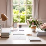 Flick International Serene workspace with minimalist desk and vibrant flowers representing creativity and entrepreneurship