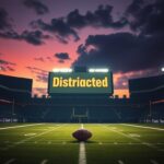 Flick International Dramatic empty football stadium at dusk with a lone football in focus