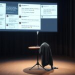 Flick International Dimly lit stage setting with an unoccupied microphone, representing a late-night comedy show