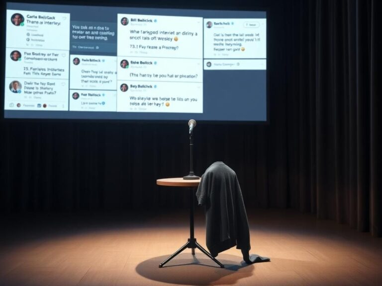 Flick International Dimly lit stage setting with an unoccupied microphone, representing a late-night comedy show