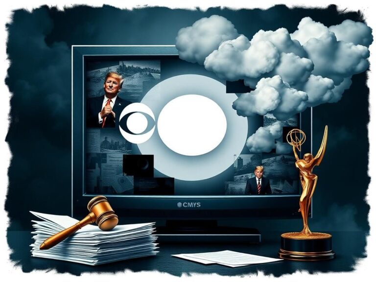 Flick International Abstract representation of a television screen with CBS logo showing fragmented images symbolizing media controversy