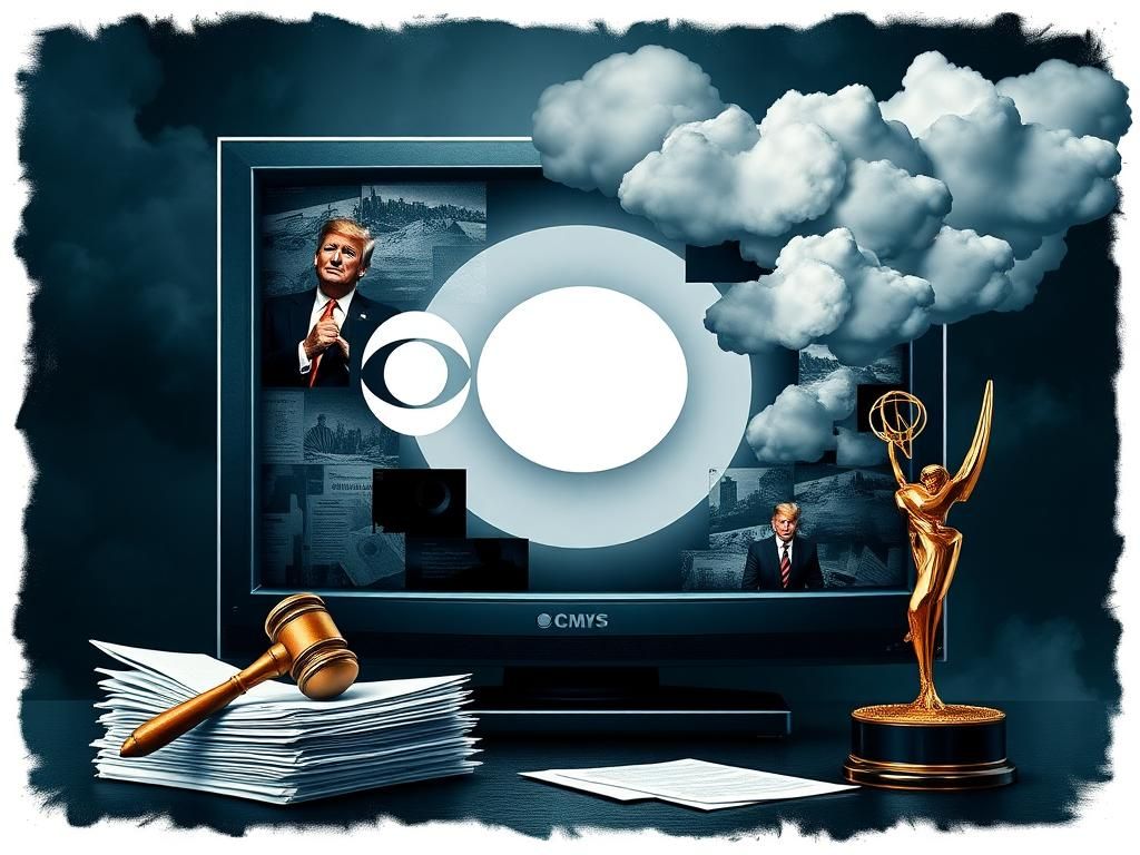 Flick International Abstract representation of a television screen with CBS logo showing fragmented images symbolizing media controversy