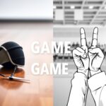 Flick International Dynamic scene showing a fencing foil and mask with two fingers in a peaceful gesture