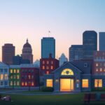Flick International A community center at dusk symbolizing hope in youth homelessness
