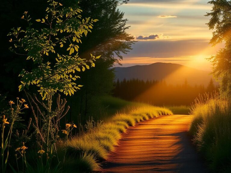 Flick International A serene forest path illuminated by golden sunlight, symbolizing hope and resilience.