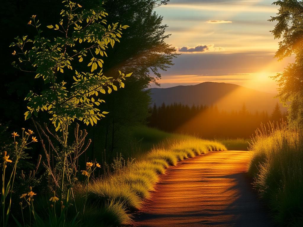 Flick International A serene forest path illuminated by golden sunlight, symbolizing hope and resilience.