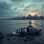Flick International Fragments of a helicopter fuselage partially submerged in the Hudson River after a fatal crash.