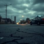 Flick International Cracked pavement and shadowy police car in Memphis symbolizing tension and injustice
