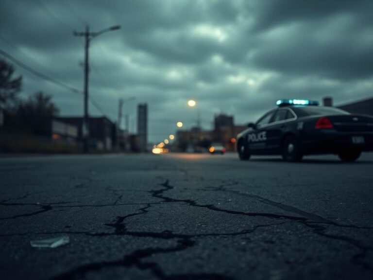 Flick International Cracked pavement and shadowy police car in Memphis symbolizing tension and injustice