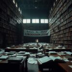 Flick International Protest materials scattered on study desks in Columbia University library