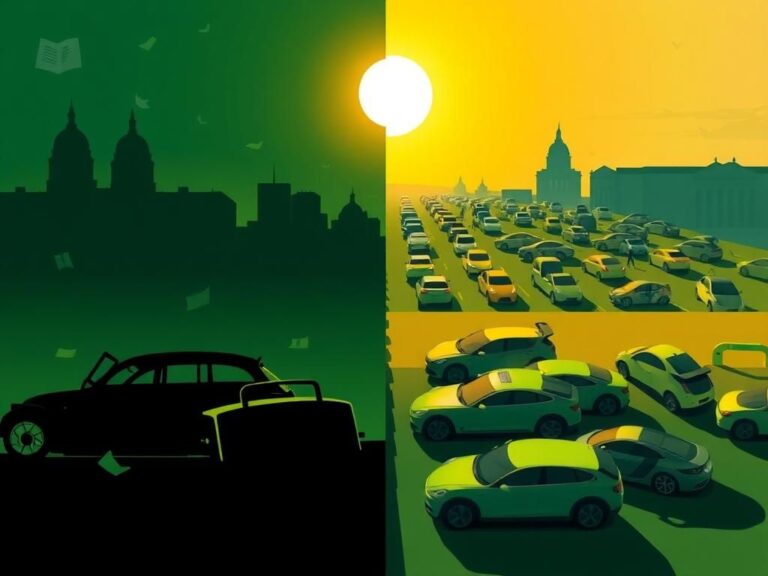 Flick International Abstract representation of the tension between gas-powered cars and electric vehicles