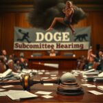 Flick International Chaotic congressional hearing room with overturned gavel and scattered papers