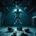 Flick International humanoid robot in attack position in a factory environment