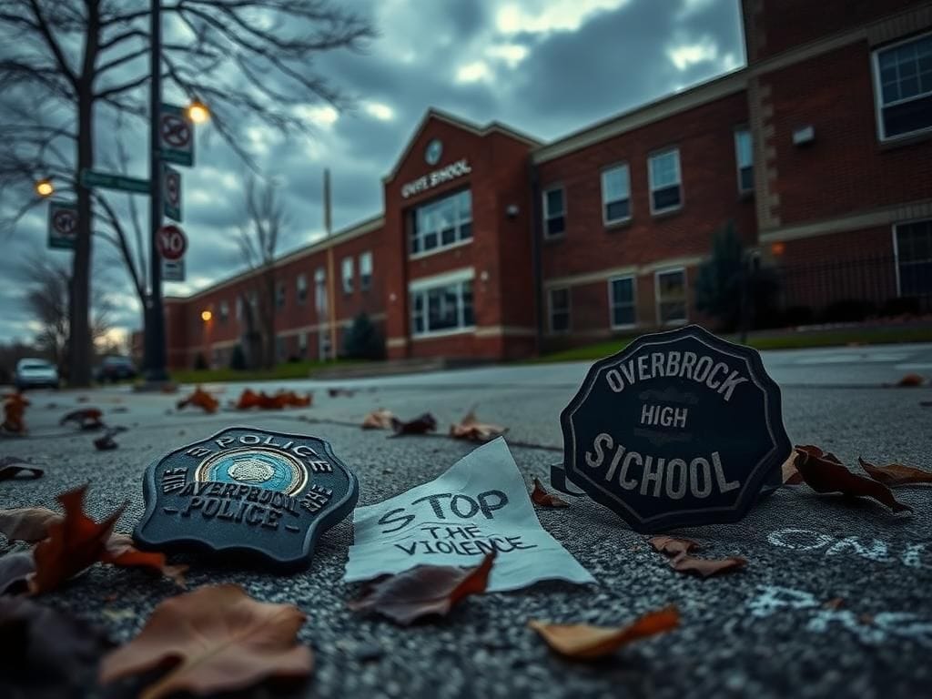 Flick International Abandoned police badge on ground near Overbrook High School