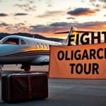 Flick International A sleek private jet at a regional airport with Vermont mountains and sunset
