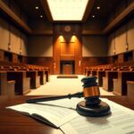 Flick International Tense courtroom scene with gavel and legal papers