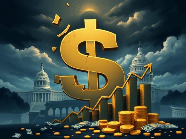 Flick International Fractured U.S. dollar sign against a dark stormy background illustrating America's national debt crisis