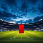 Flick International powerful soccer stadium scene with a large red card symbolizing the call against antisemitism