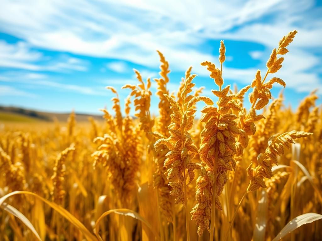 Flick International Close-up view of golden sorghum heads in a sunny field
