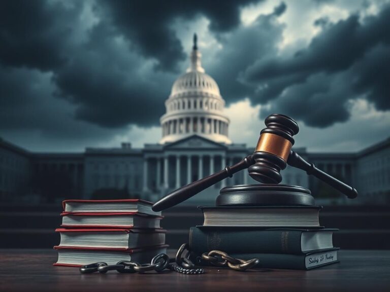 Flick International Dramatic courtroom scene featuring a gavel and law books symbolizing judicial power