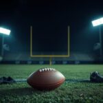 Flick International A dramatic football field scene at night with a lone football on the grass