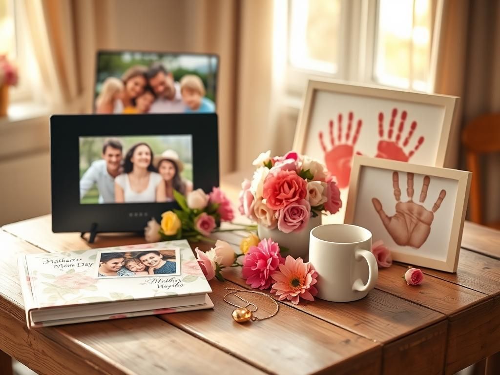 Flick International Beautifully arranged Mother's Day gift display on a rustic wooden table
