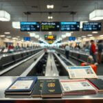 Flick International A bustling airport security checkpoint scene with organized lines and identification displays.