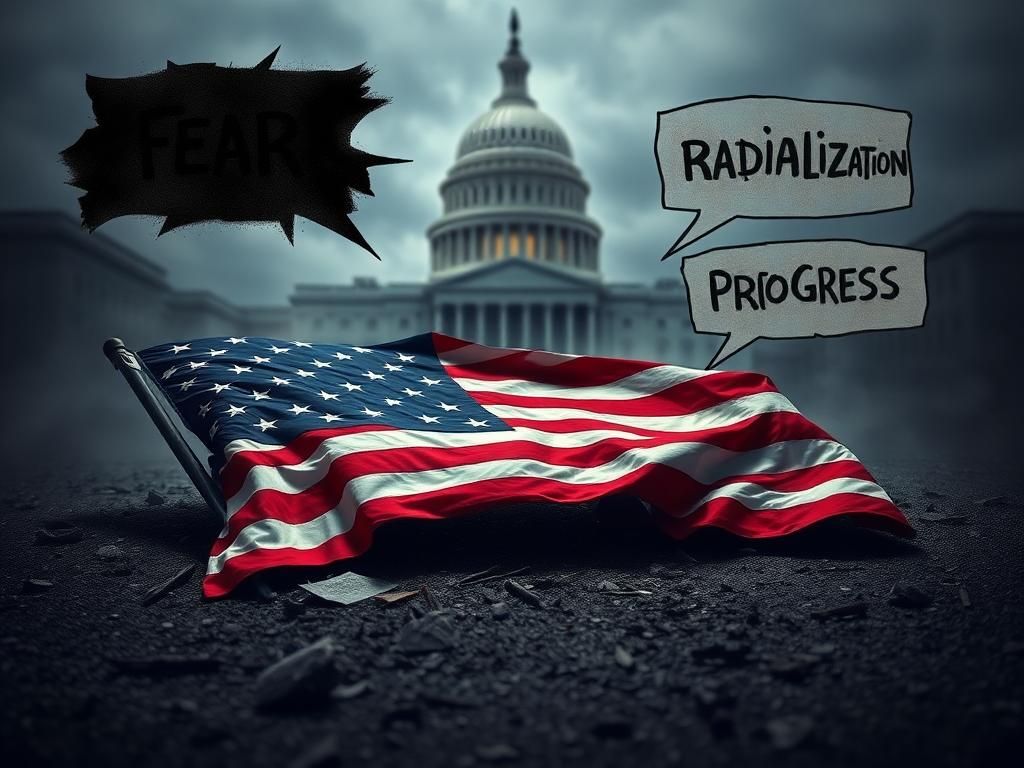 Flick International Shattered American flag symbolizing national division and conflict