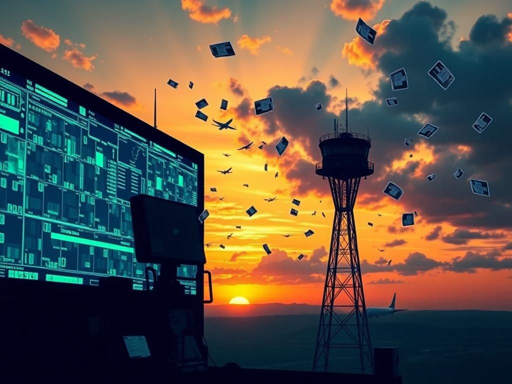Flick International Abstract representation of the US aviation system showcasing chaotic air traffic control imagery