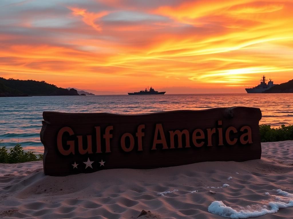 Flick International Panoramic view of the Gulf of America at sunset with a rustic sign
