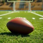 Flick International Close-up of a brown leather football on a vibrant green football field